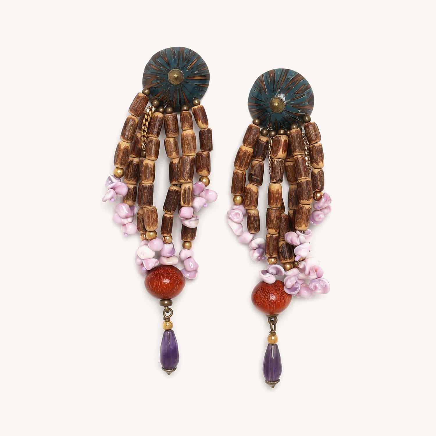 Boucles d'oreille Melting Pot pieuvre cuir ébène 12--74430 Nature Bijoux