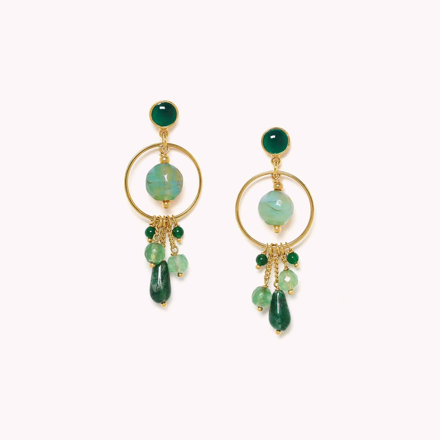 Boucles d'oreilles Agata Verde agate jade laiton 12CP79066 Nature Bijoux