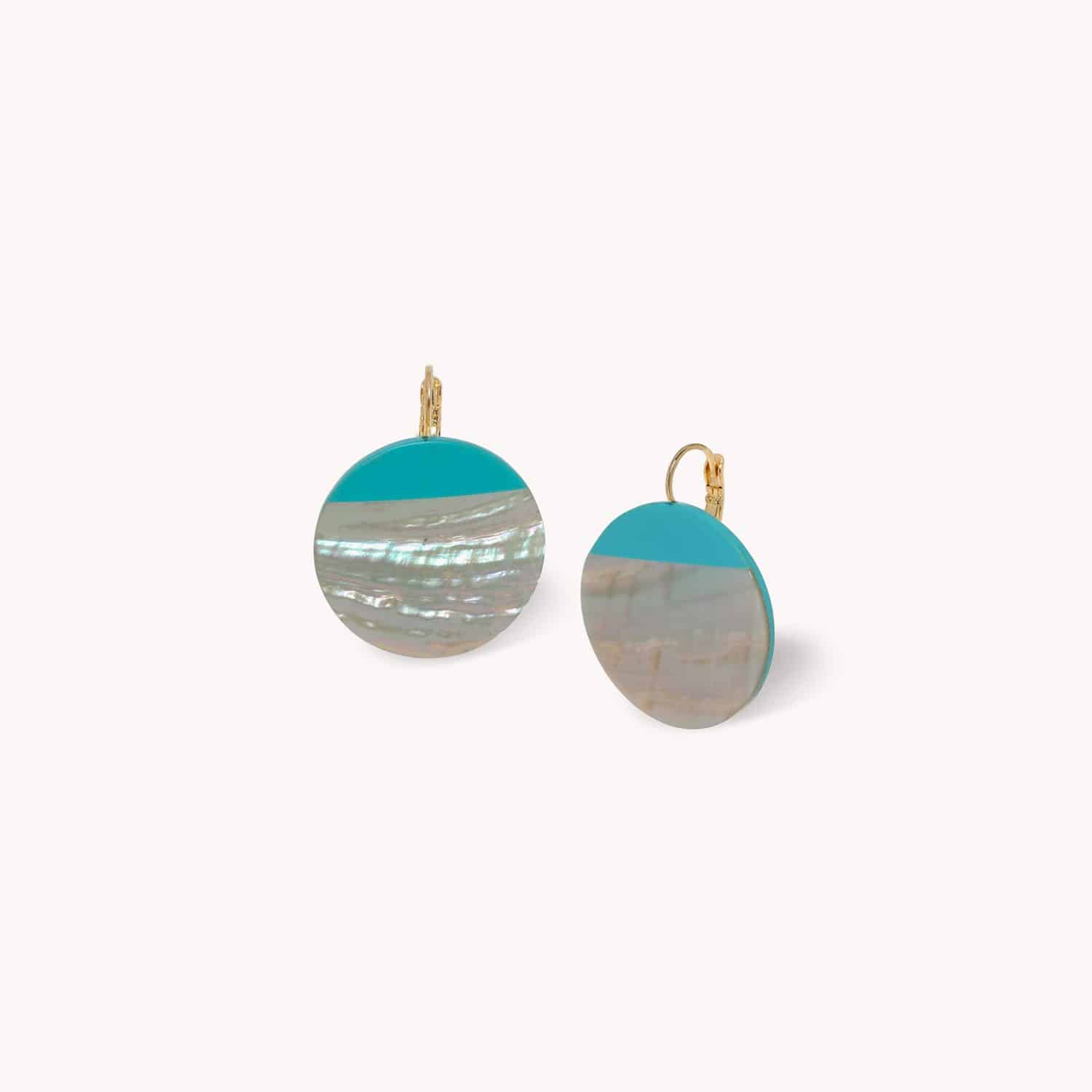 Boucles d'oreilles Horizon dormeuses rondes turquoise et nacre rose 12--90739 Nature Bijoux