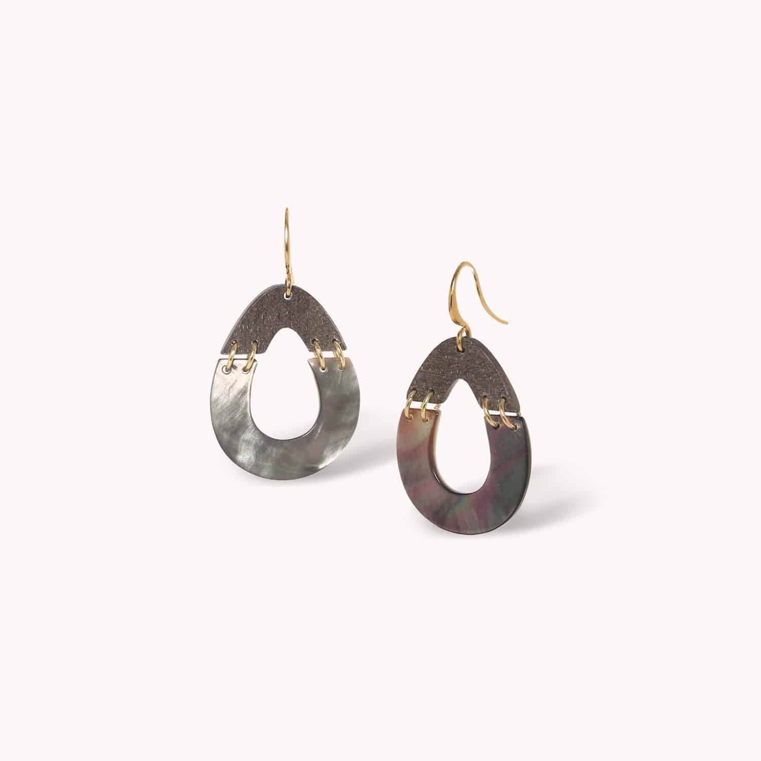 Boucles d'oreille Nature Bijoux Double Drop ébène gris nacre noire 12--90774