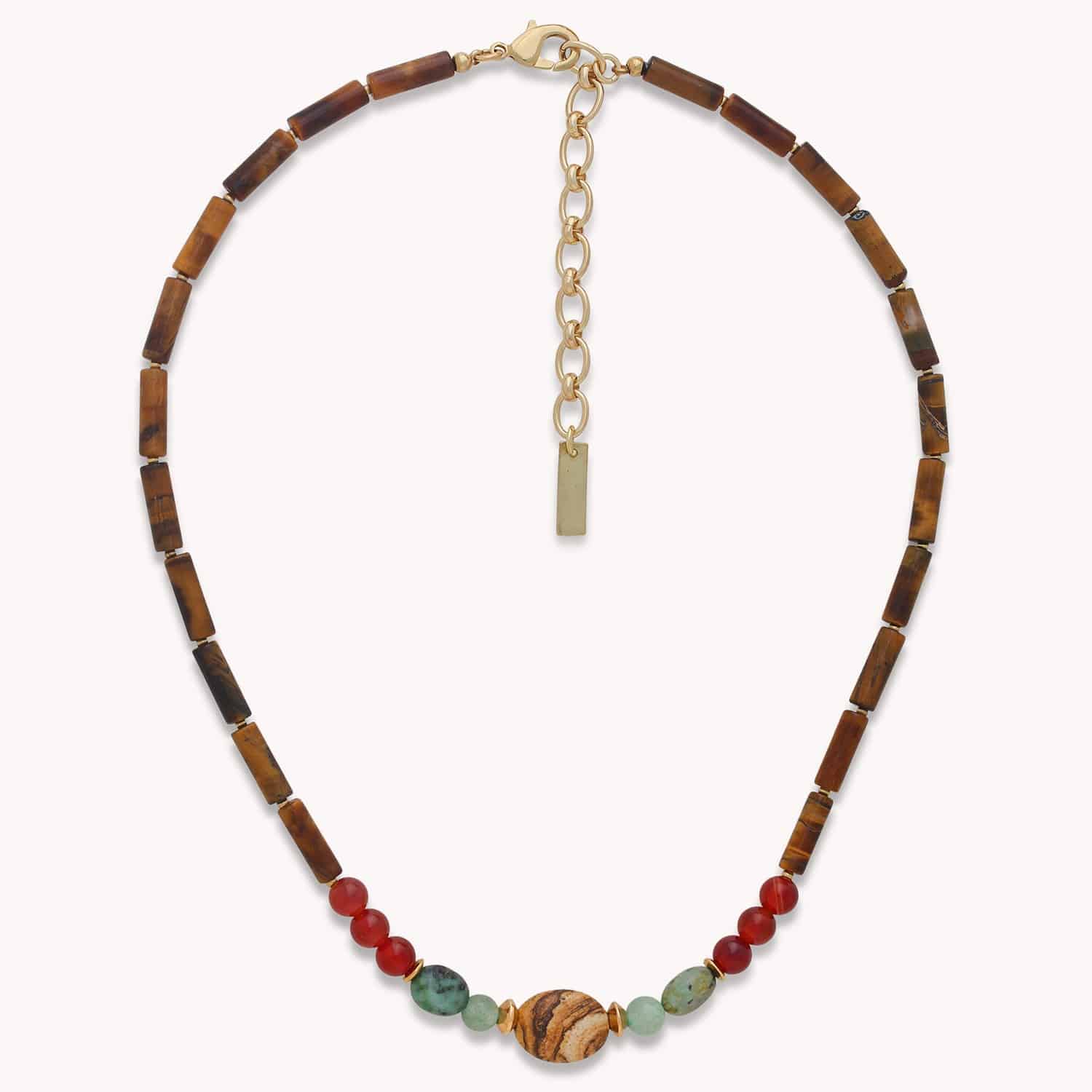Collier Jungle Oeil de tigre agate rouge jaspe 15--43872 Nature Bijoux