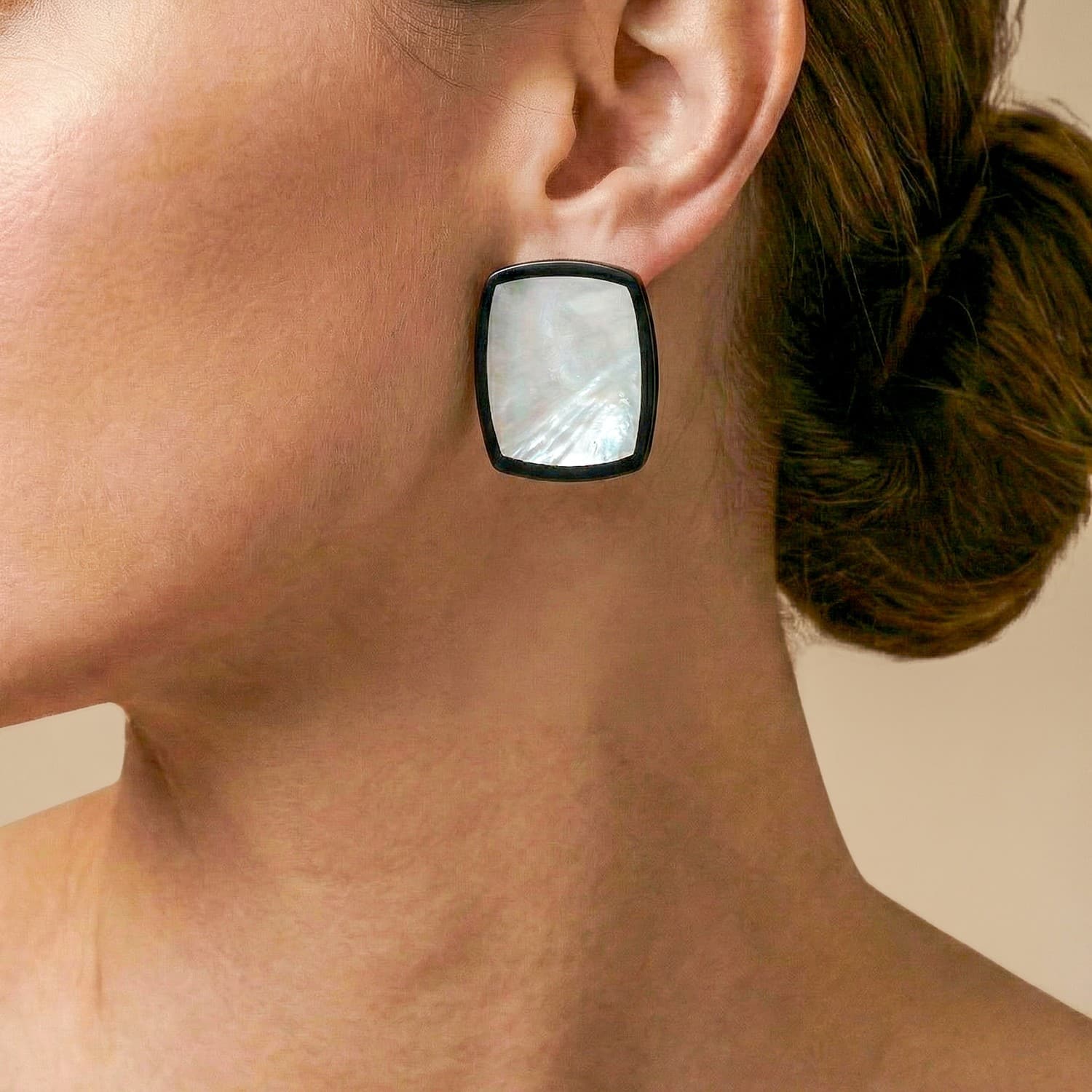 Détail nacre noire boucle d'oreille clips 11--90720 Nature Bijoux