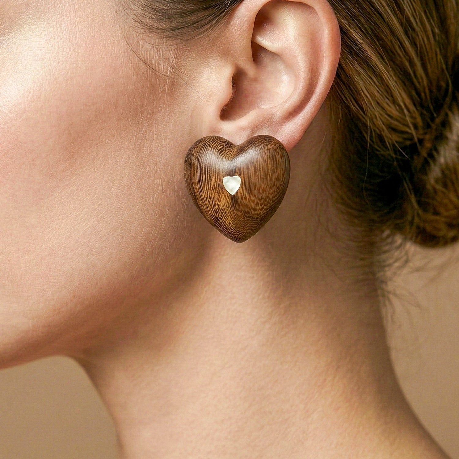 Détail bois coeur clips 11--90750 Nature Bijoux