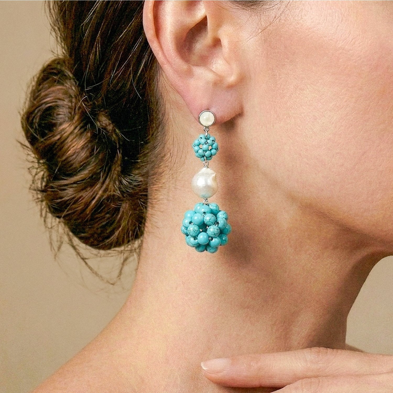 Détail boucles d'oreille Perles et Howlite 12--90812 Nature Bijoux