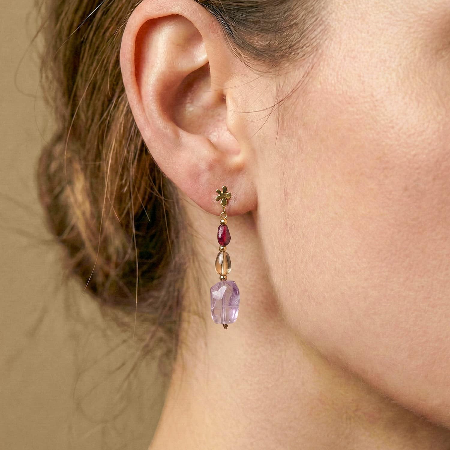 Boucles d'oreilles Belle De Nuit porté améthyste 12--90832 Nature Bijoux