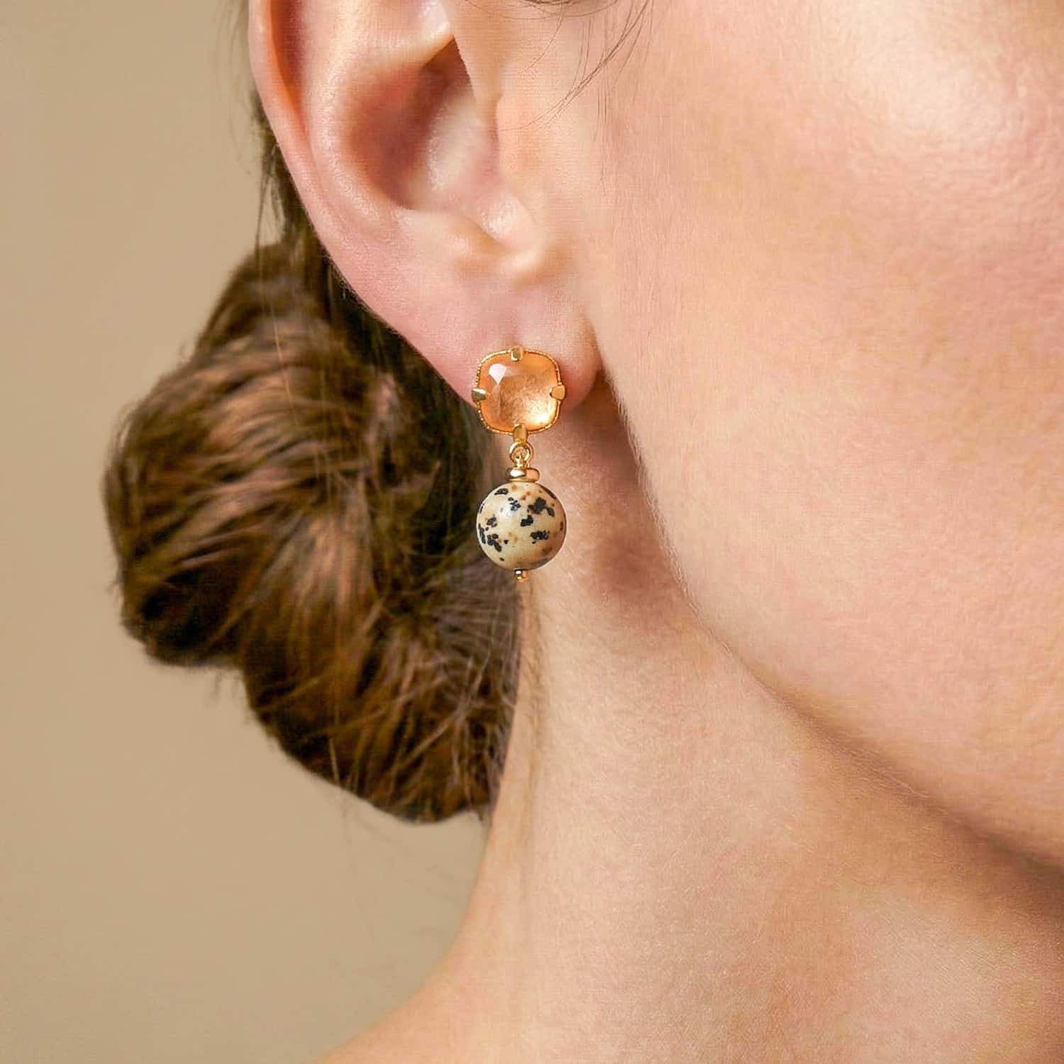 Détail jaspe dalmatien boucles d'oreille 12--90858 Nature Bijoux