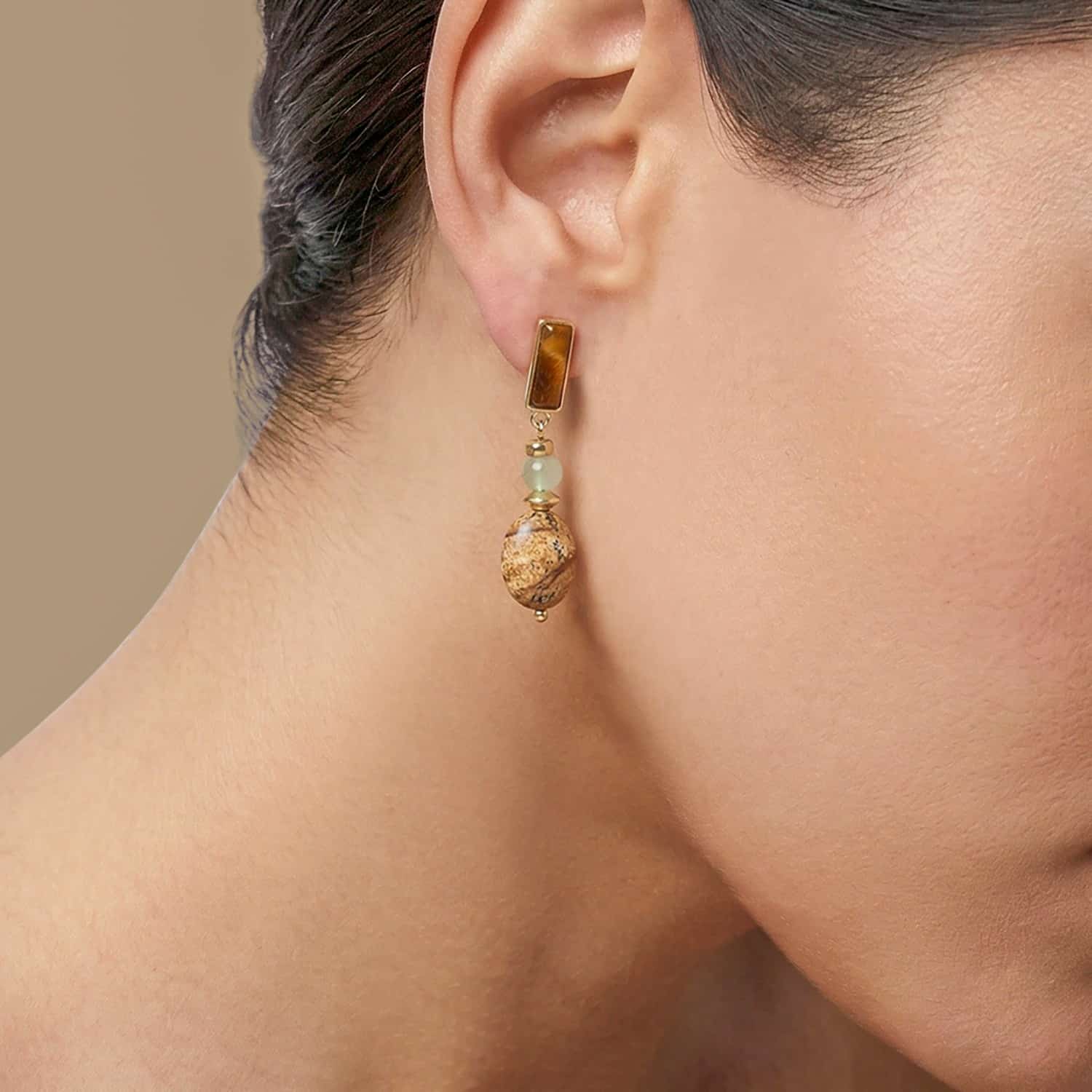 Détail jaspe paysager boucles d'oreilles 12--90702 Nature Bijoux