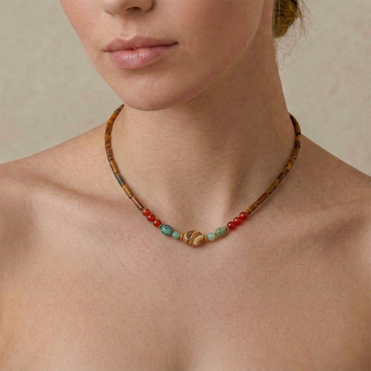 Détail pierres agate rouge jaspe 15--43872 Nature Bijoux