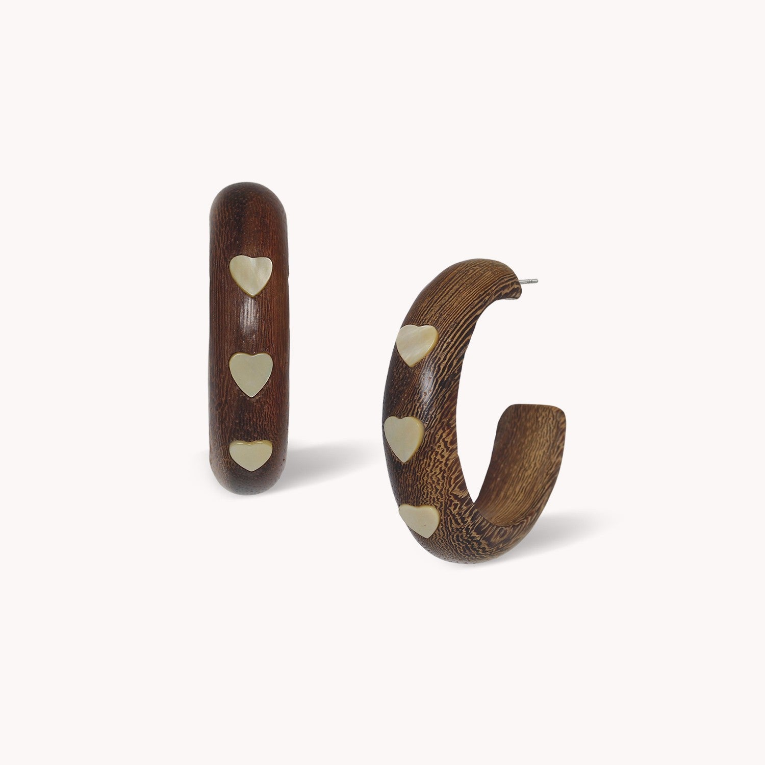 Boucles d'oreilles Wild Heart créoles 3 cœurs nacre dorée 12--90752 Nature Bijoux