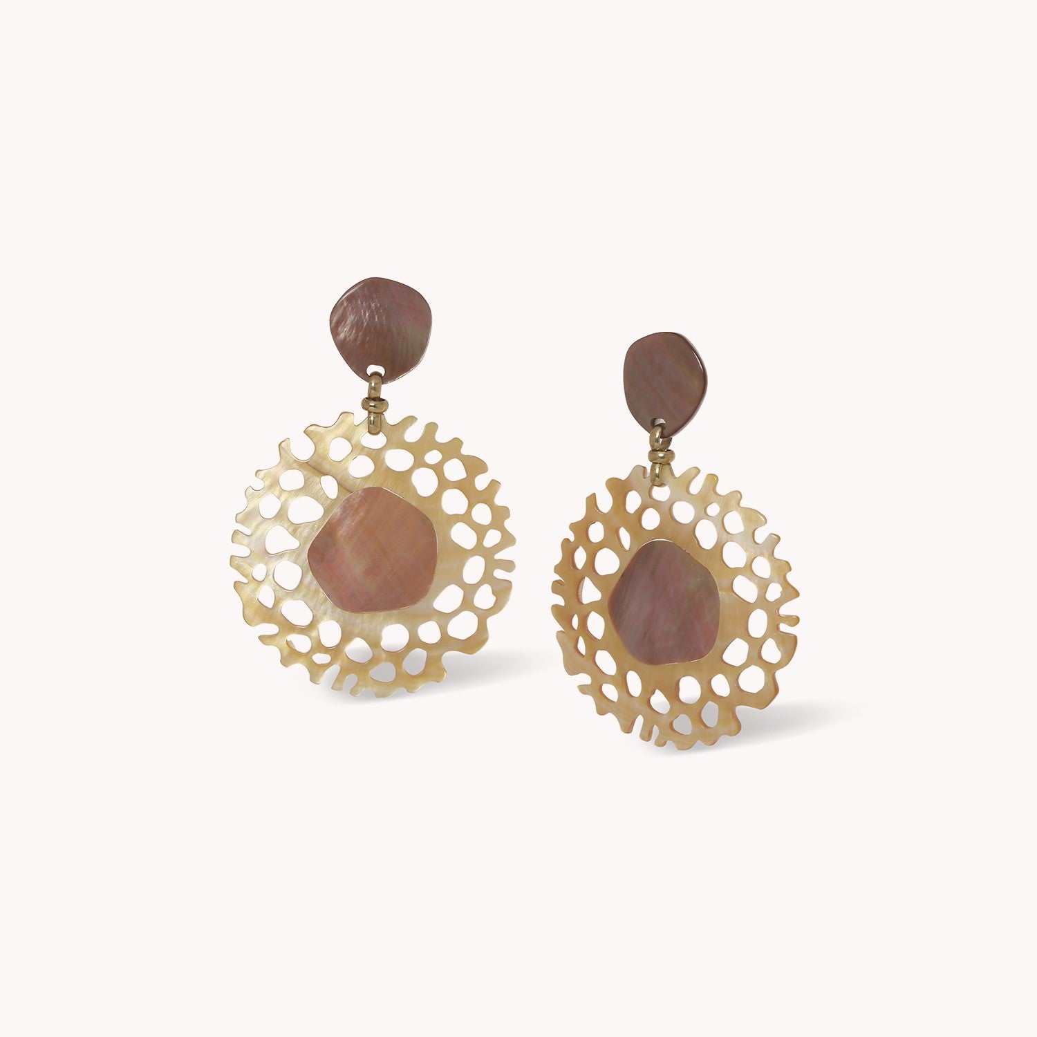 Boucles d'oreilles Corallium nacre dorée nacre brune 12--90761 Nature Bijoux