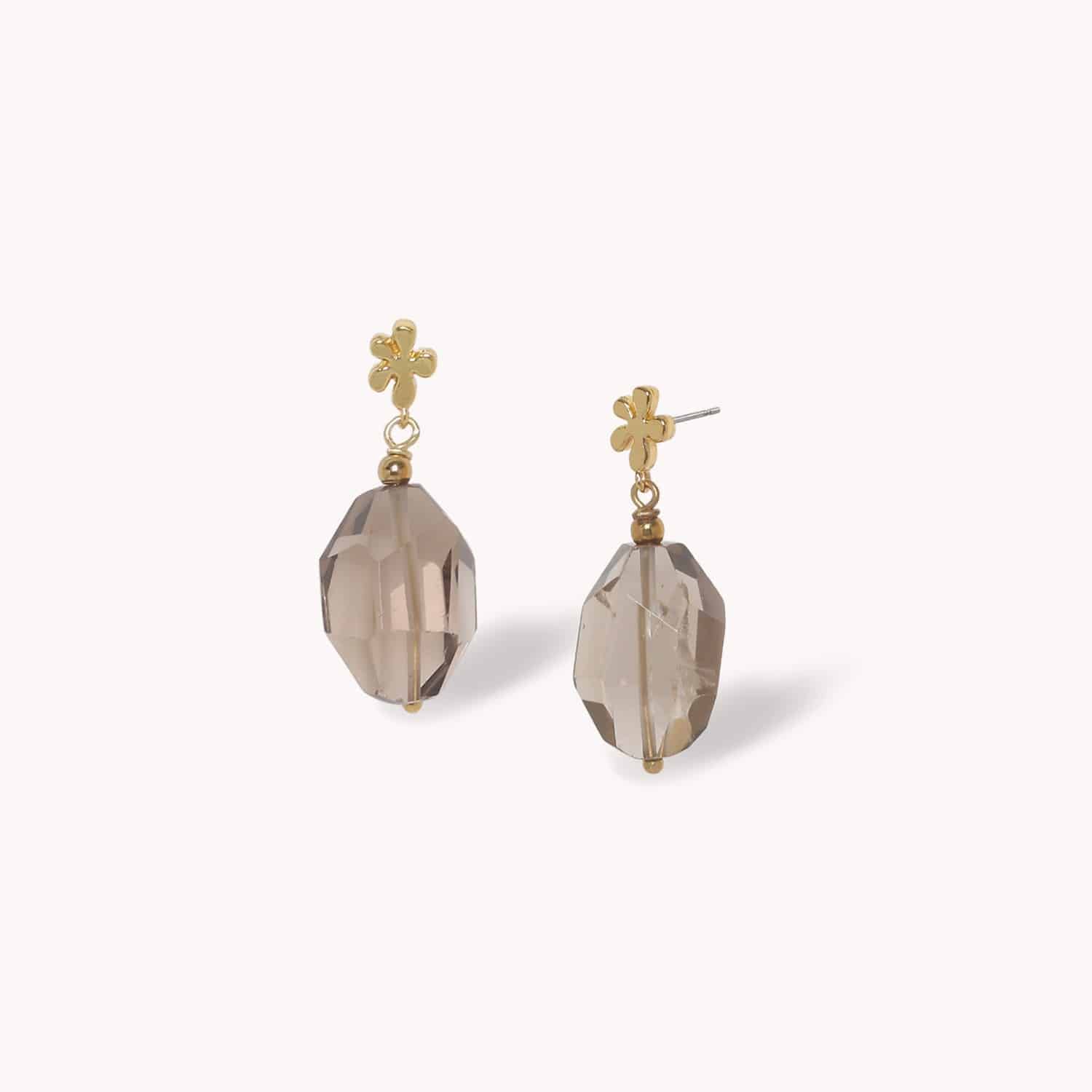 Boucles d'oreille Belle De Nuit quartz fumé laiton 12--90831 Nature Bijoux
