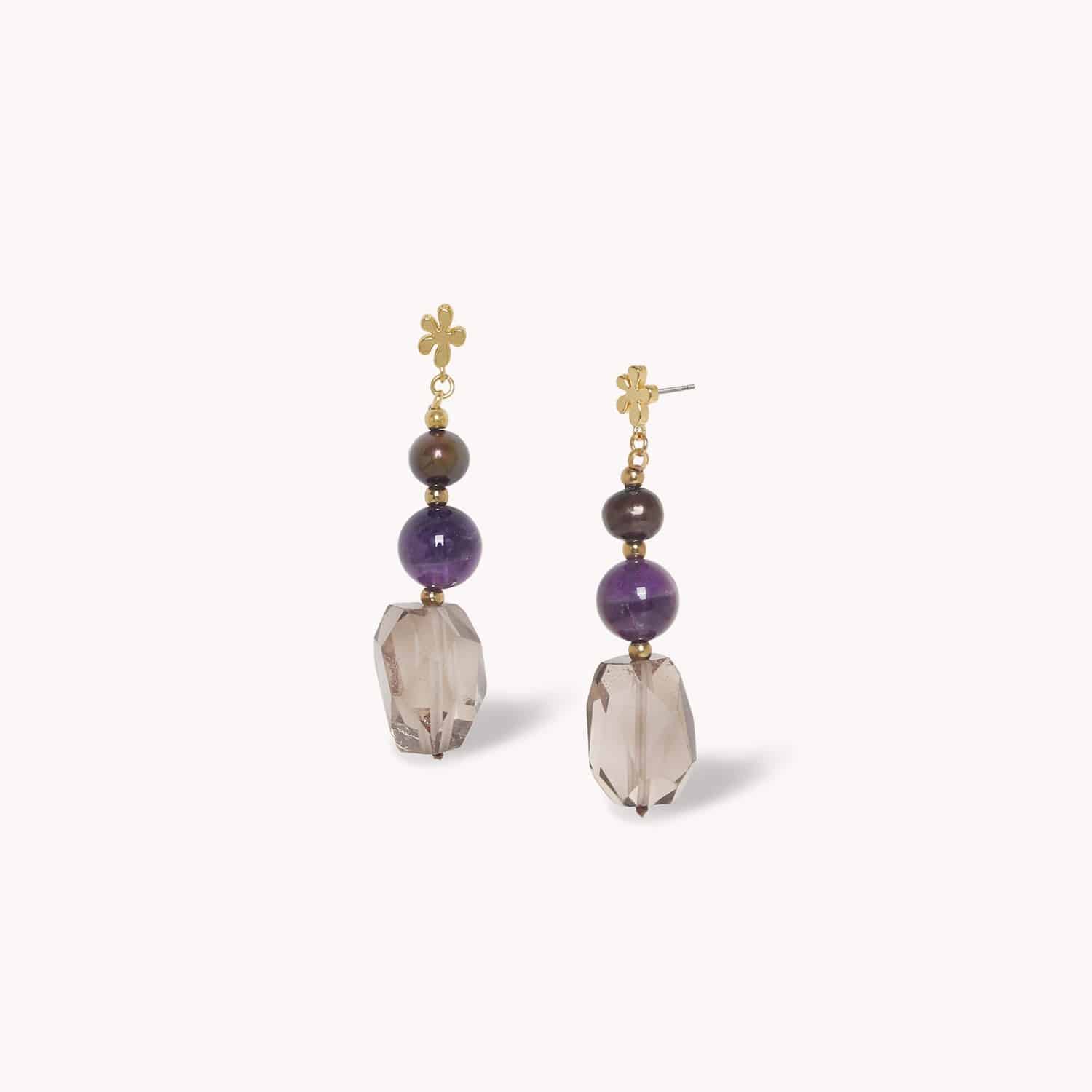 Boucles d'oreille Belle De Nuit quartz fumé perles de culture 12--90833 Nature Bijoux