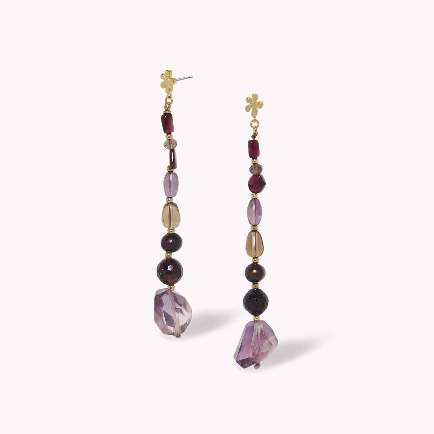 Boucles d'oreille Belle De Nuit en améthyste, grenat, perles de culture 12--90837 Nature Bijoux