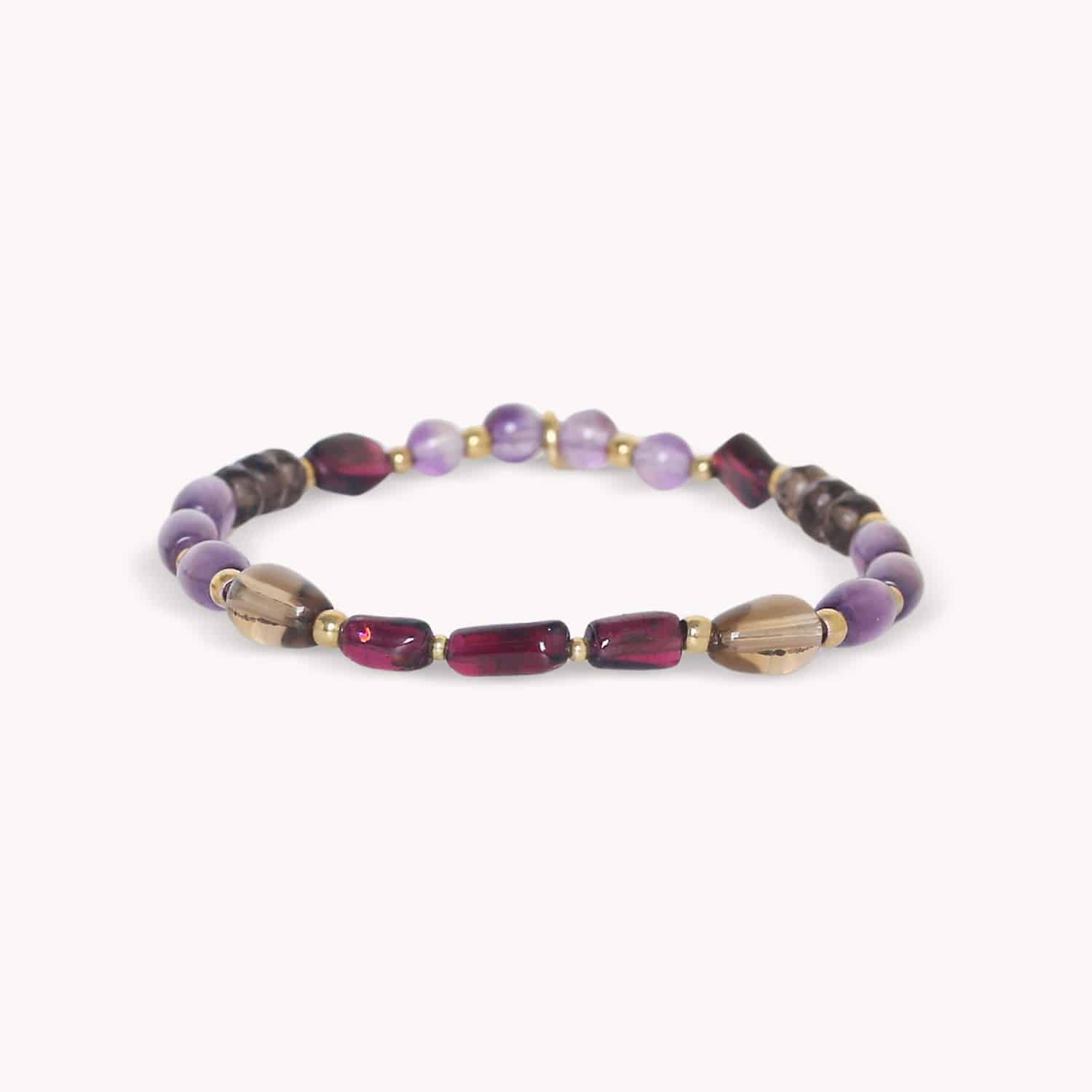 Bracelet Belle De Nuit Laiton Améthyste Grenat Quartz Fumé Perle de Verre 13--44710 Nature Bijoux