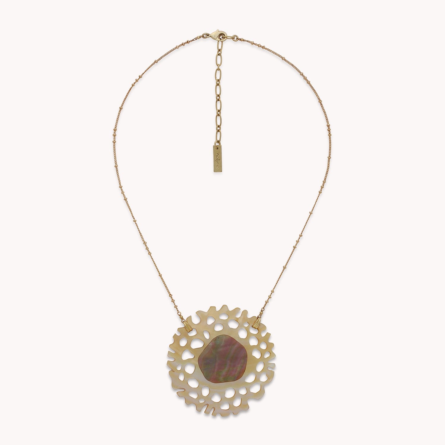 Collier Corallium gros pendentif nacre ajourée 15--43921 Nature Bijoux