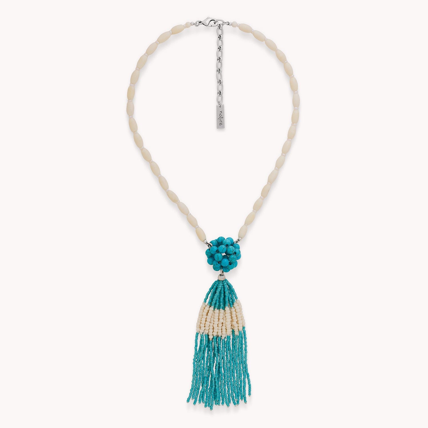 Collier Manitoba pendentif pompon en howlite os laiton fil coton 15--43961 Nature Bijoux