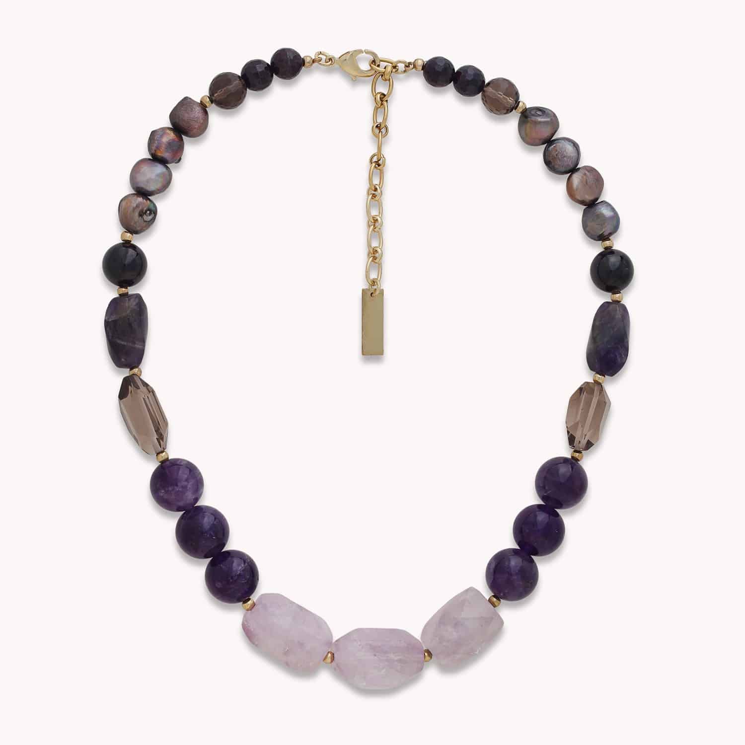 Collier plastron Belle De Nuit laiton améthyste quartz fumé 15--43971 Nature Bijoux