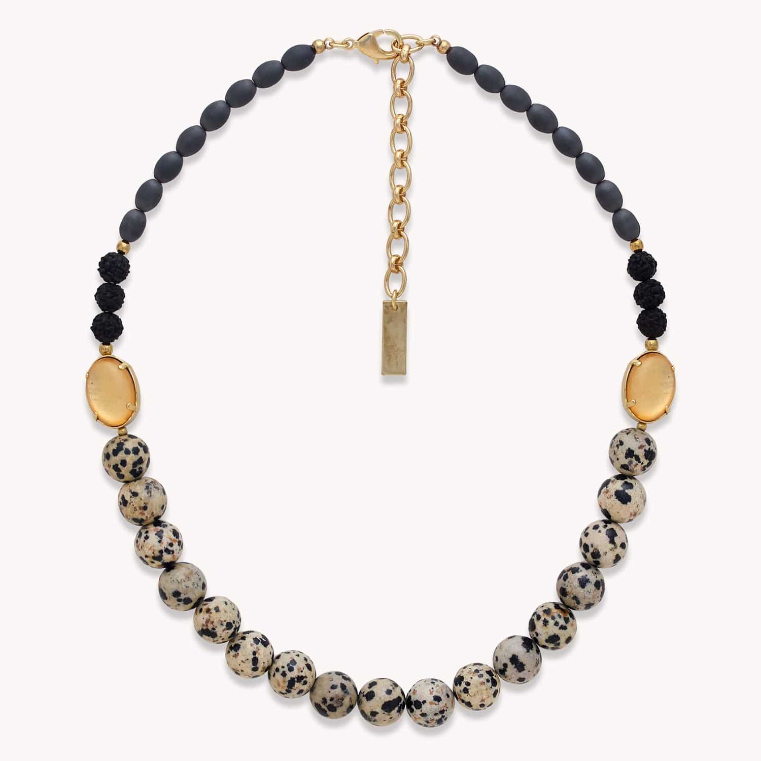 Collier Kinshasa jaspe dalmatien perles rondes 15--43981 Nature Bijoux