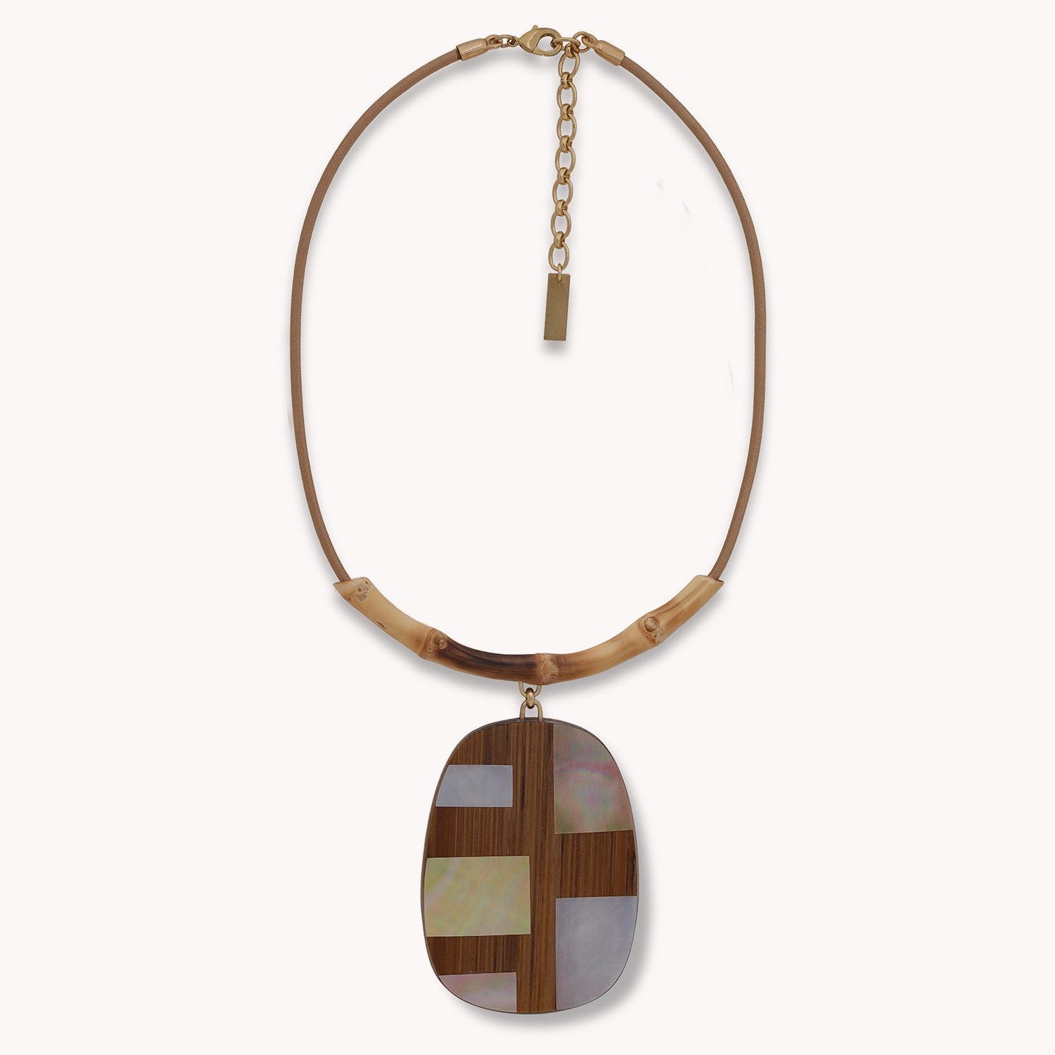 Collier Kamakura gros pendentif bambou et nacre 15--43991 Nature Bijoux