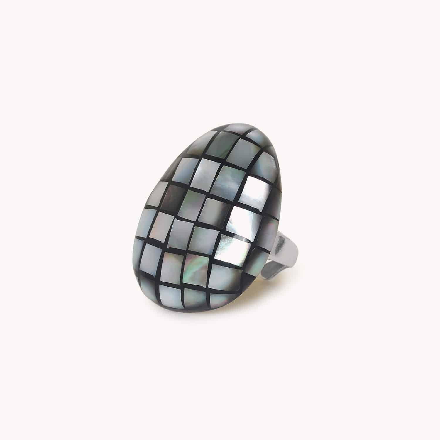 Bague Rivoli marqueterie nacre noire 19--27030 Nature Bijoux