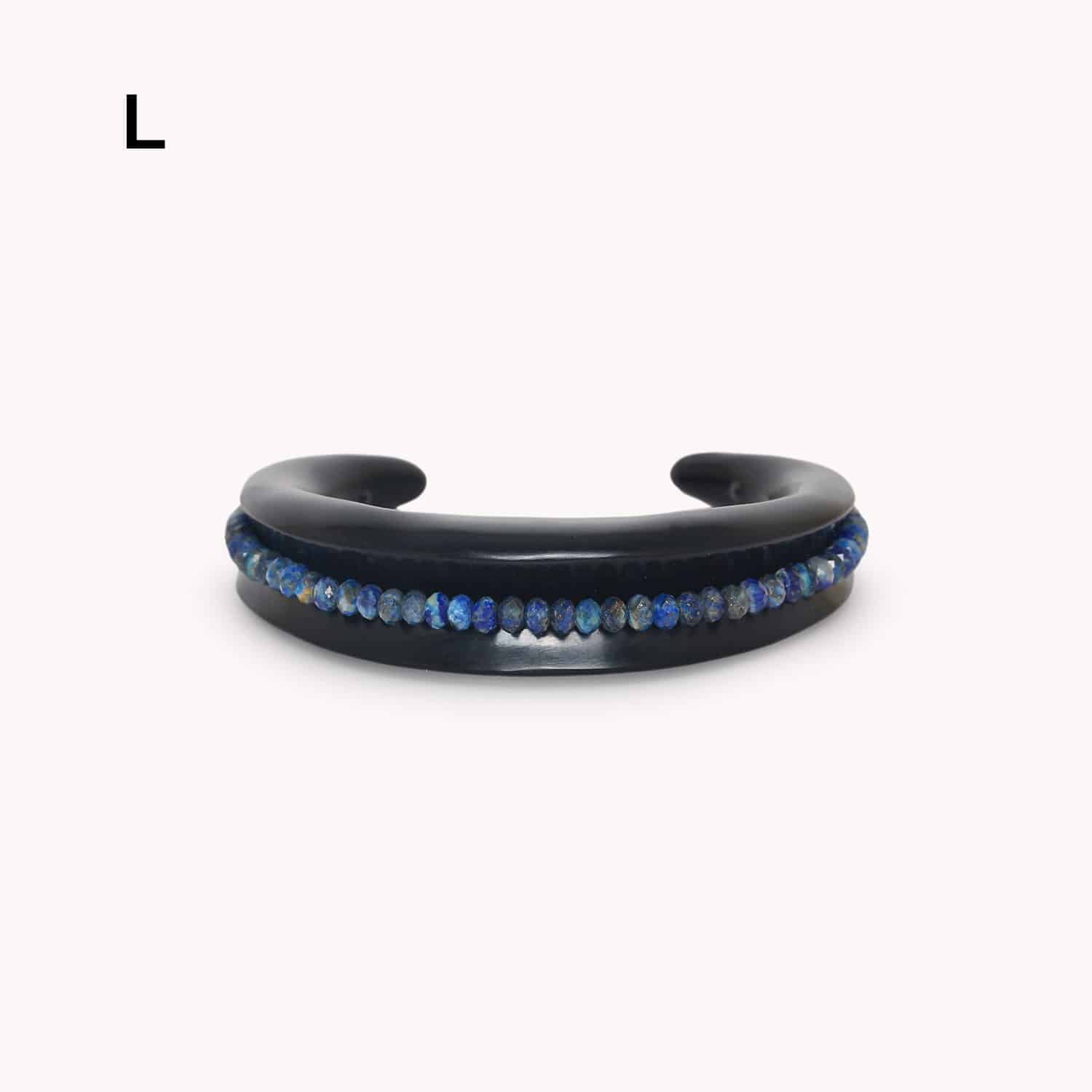 Bracelet Calypso rigide fil coton laiton lapis-lazuli 13--44620 Nature Bijoux