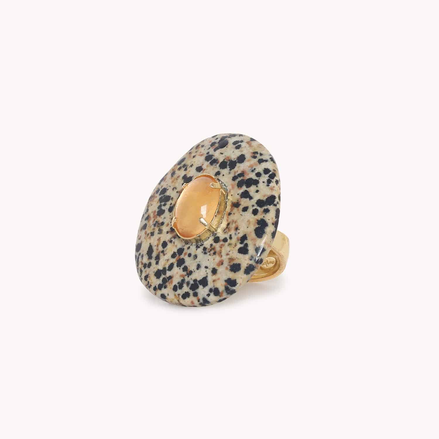 Bague Kinshasa Nature Bijoux jaspe dalmatien coquillage Capiz 19--27080