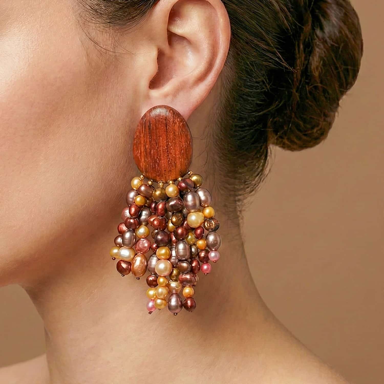 Détail bois de bayong et perles d'eau douce 11EL90882 Nature Bijoux