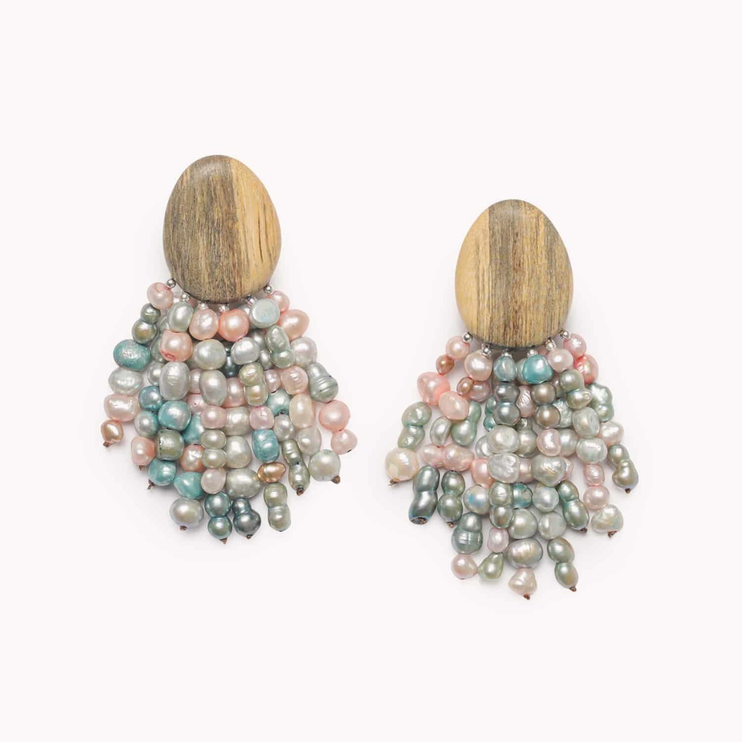 Boucles d'oreilles Éditions Limitées clips bois blanc perles d'eau douce 11EL90881 Nature Bijoux