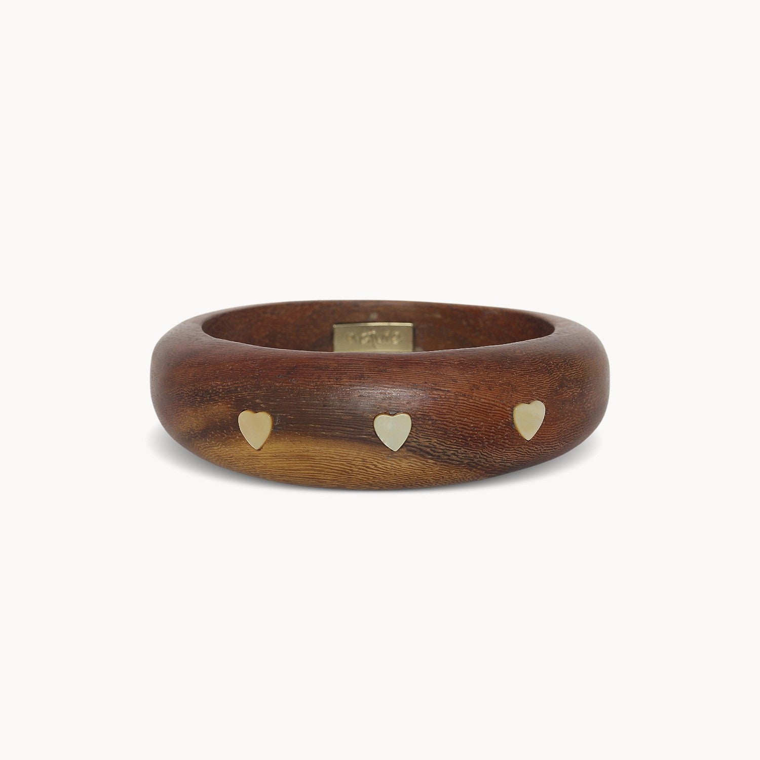 Bracelet Wild Heart rigide 3 coeurs bois Robles nacre dorée 13--44650 Nature Bijoux