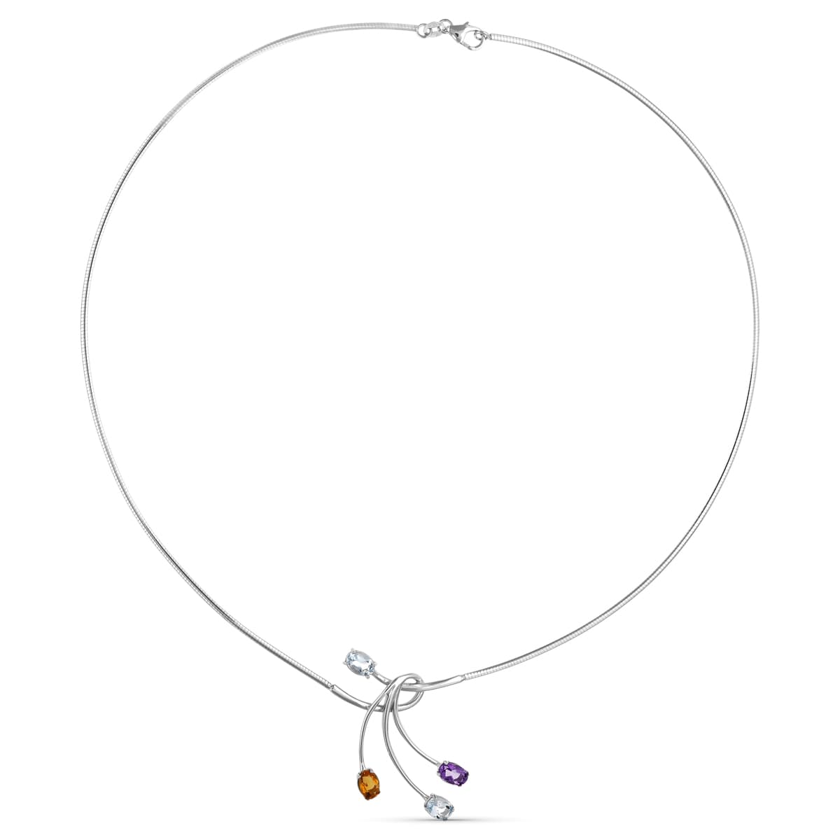 18K Collier Or Blanvc Motif Pierres de Couleur