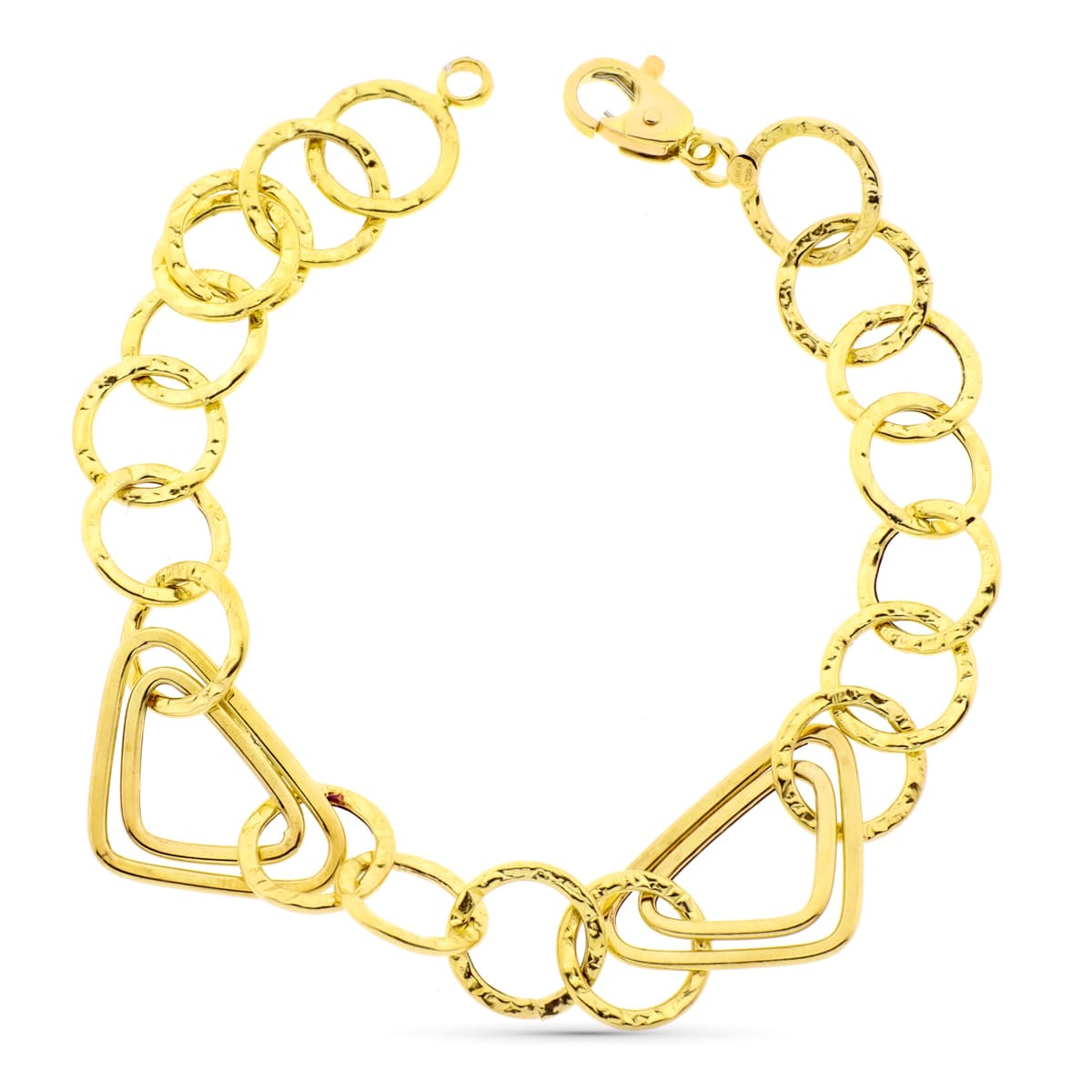 Pulseira de ouro amarelo 18K com triângulo oco e elos redondos