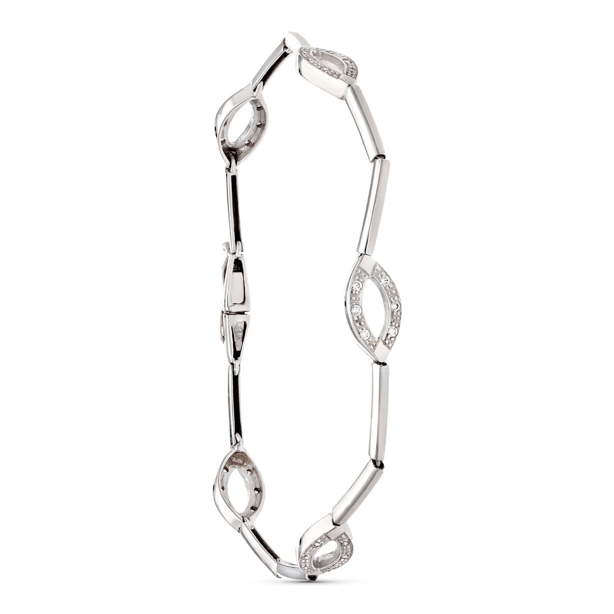 ジルコン付き 18K ホワイト ゴールド ブレスレット 19.5 cm