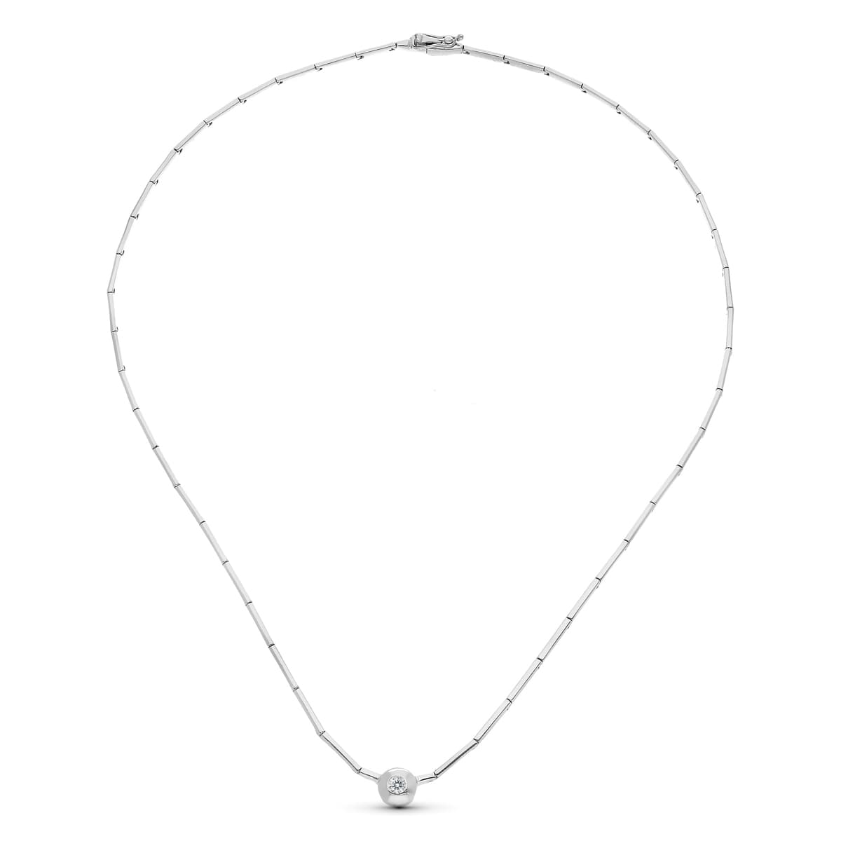 18K Collier Or Blanc Zircon Serti Clos