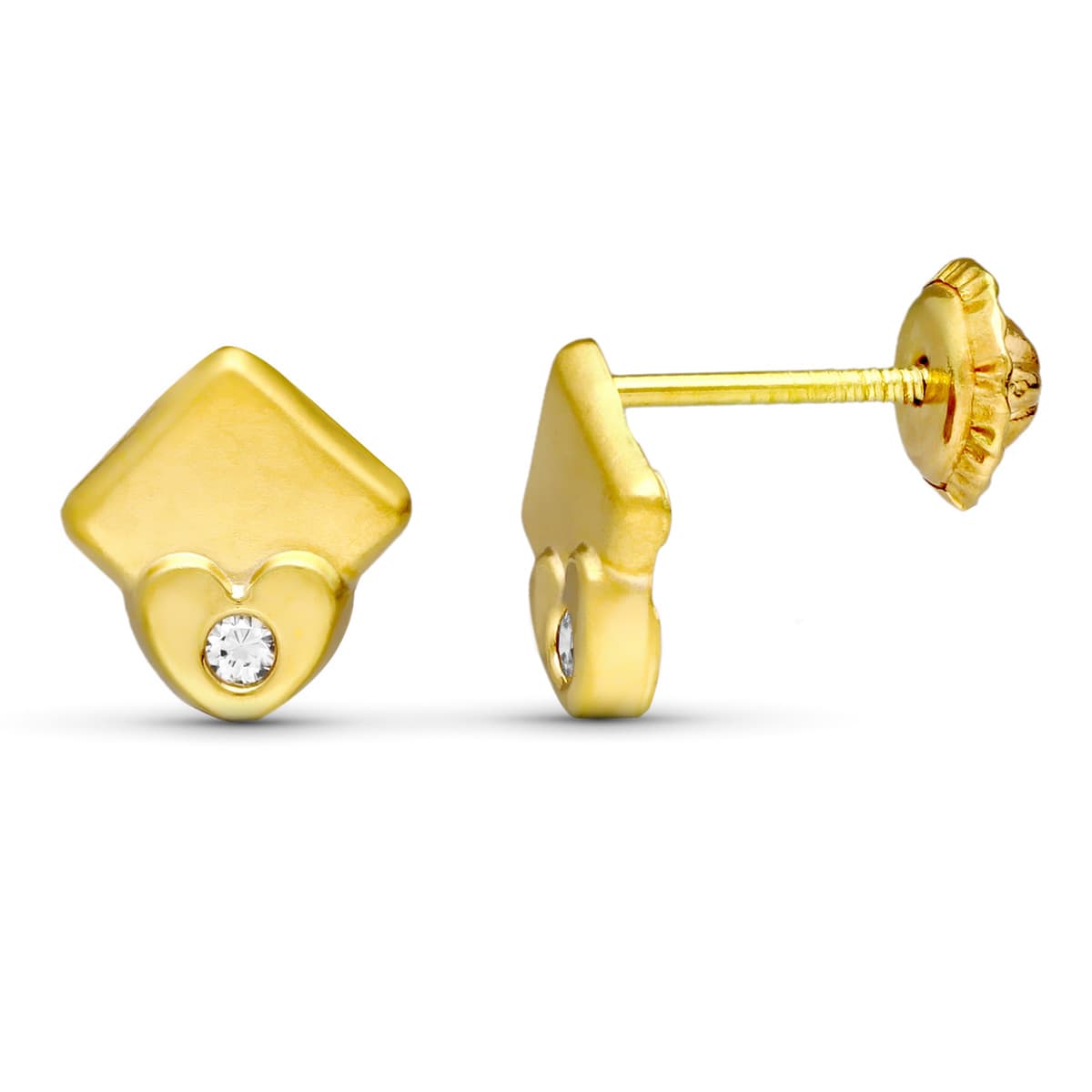18 Ayar Sarı Altın Pırlanta Küpe. 8X7 mm Vidalı Toka