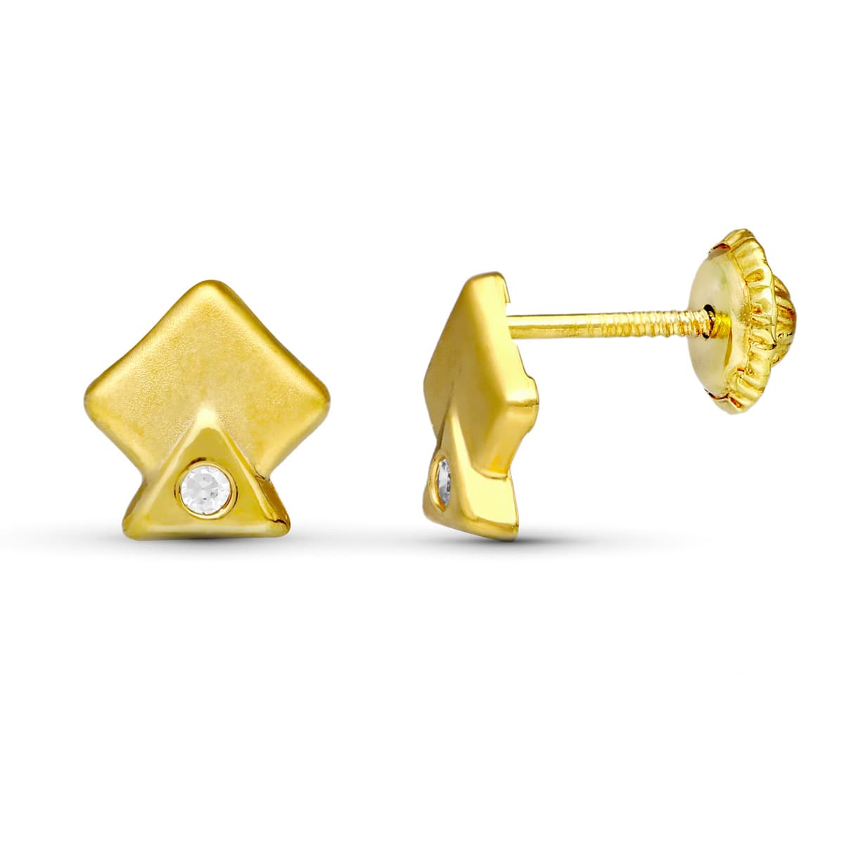 18 Ayar Sarı Altın Pırlanta Küpe. 7X7 mm Vidalı Toka