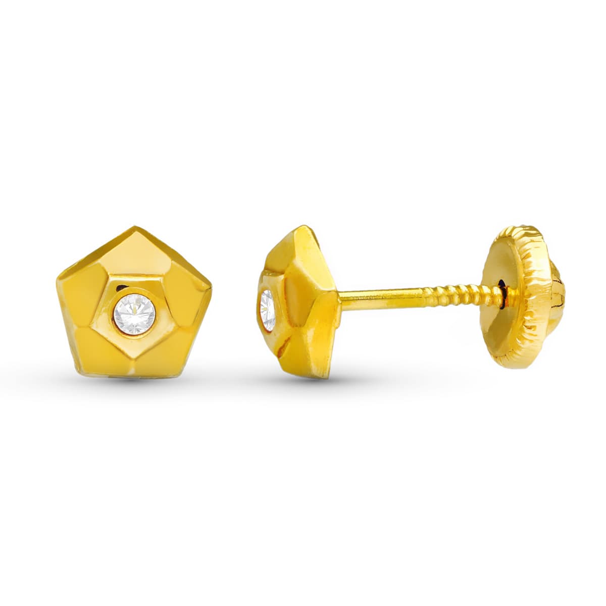 18 Ayar Sarı Altın Beşgen Küpe. 5X5 mm Vidalı Toka