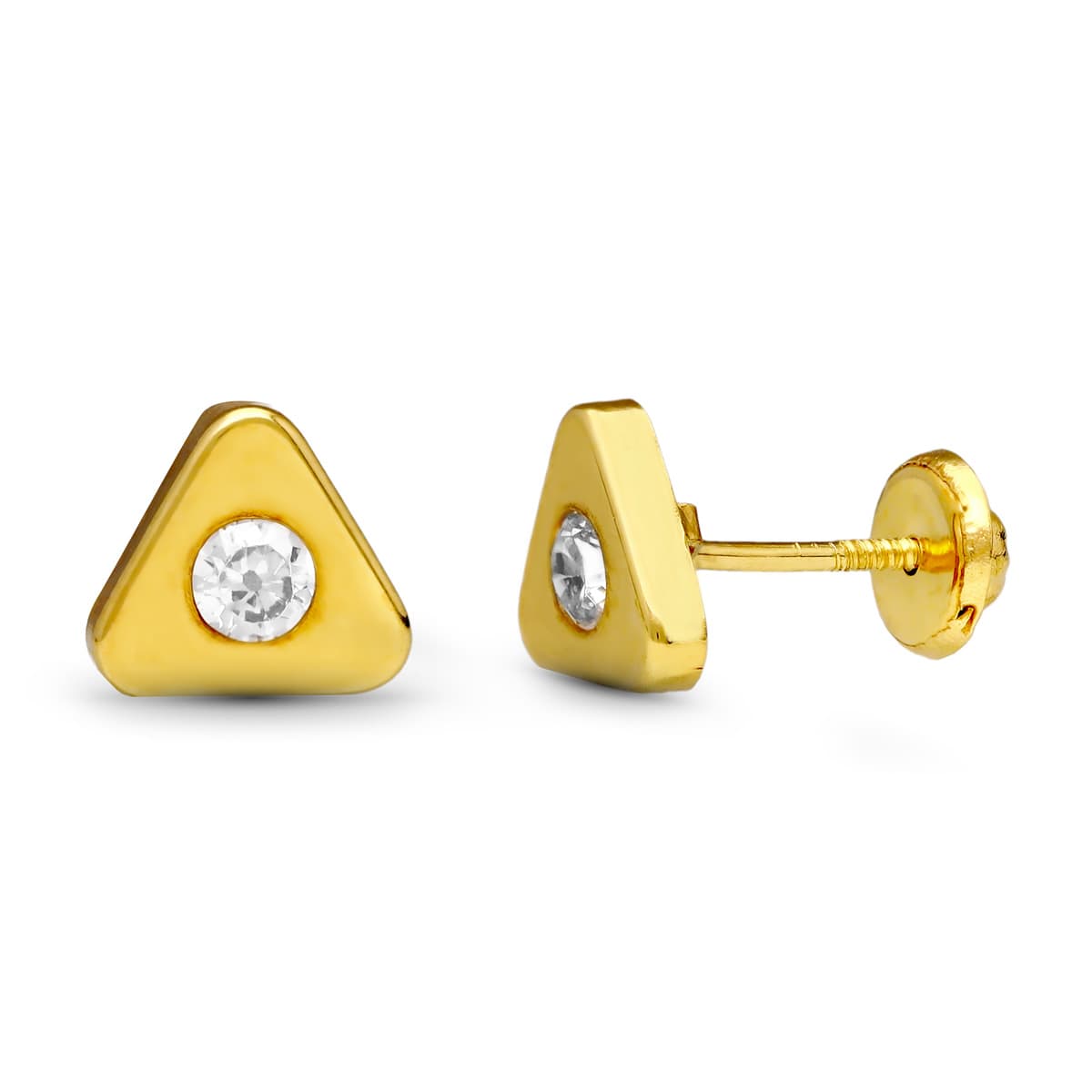 18 Ayar Sarı Altın Üçgen Küpe. 7X7 mm Vidalı Toka