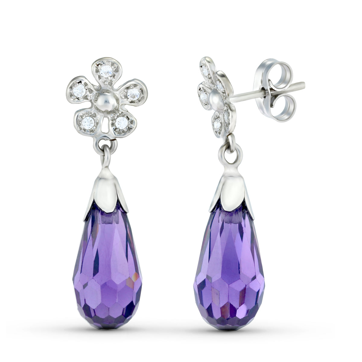 18K Boucles d'oreilles Or Blanc Pierres