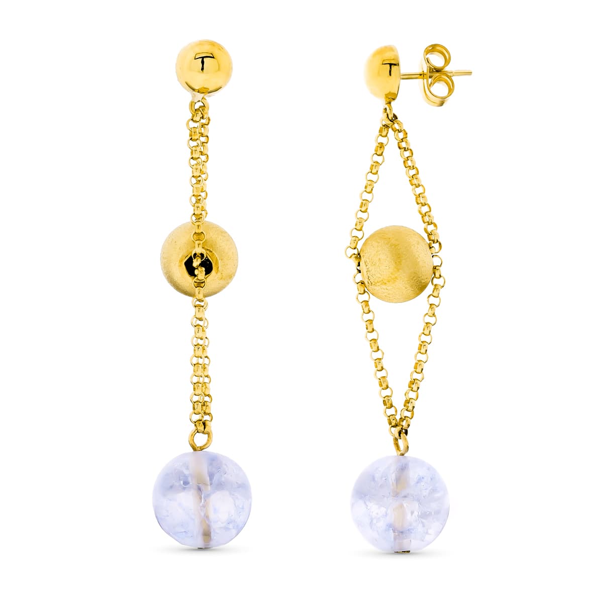 18K Boucles d'oreilles Or Jaune Pendantes Boule Or et Couleur