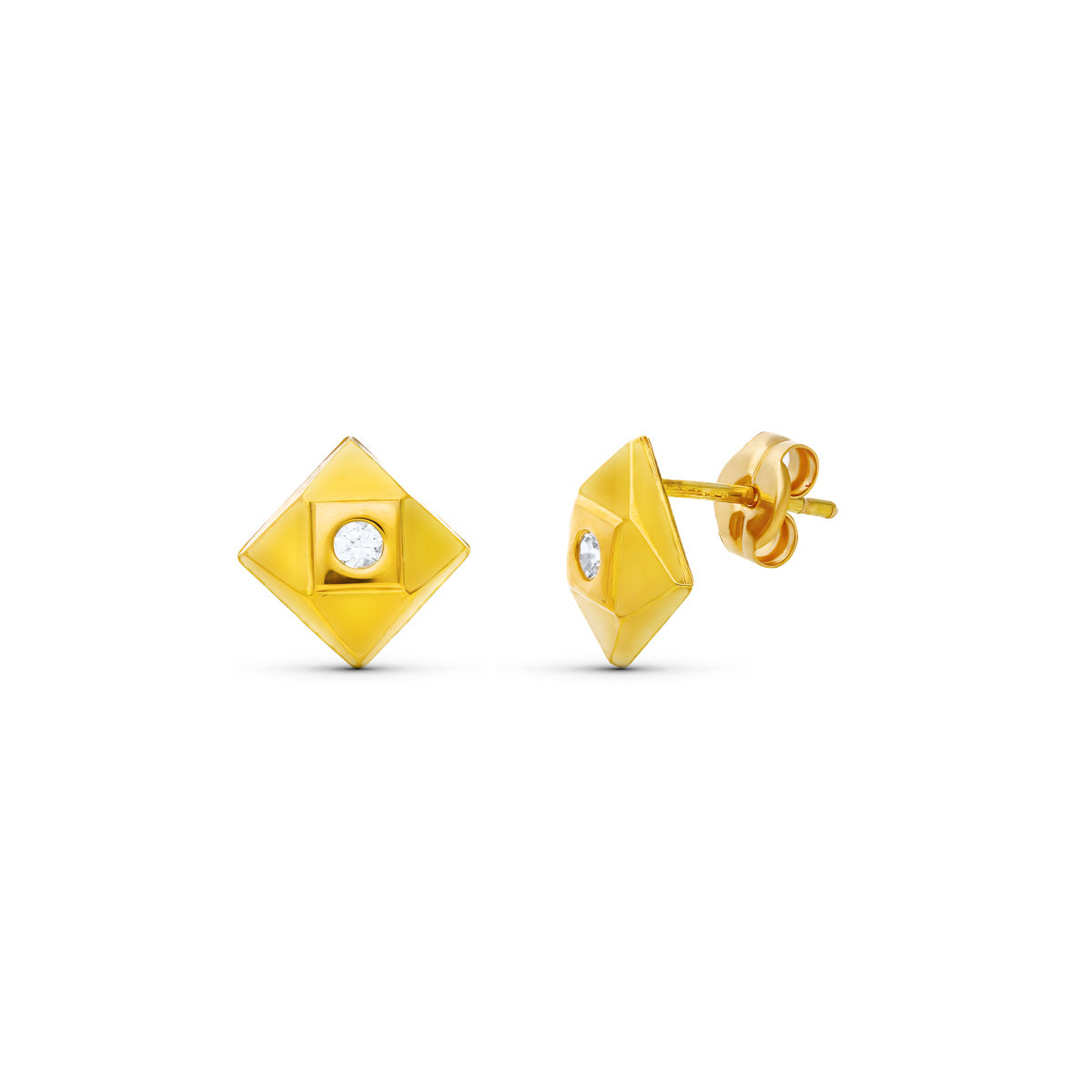 18K Kare Küpe 6X6 mm Kelebek İtmeli Toka