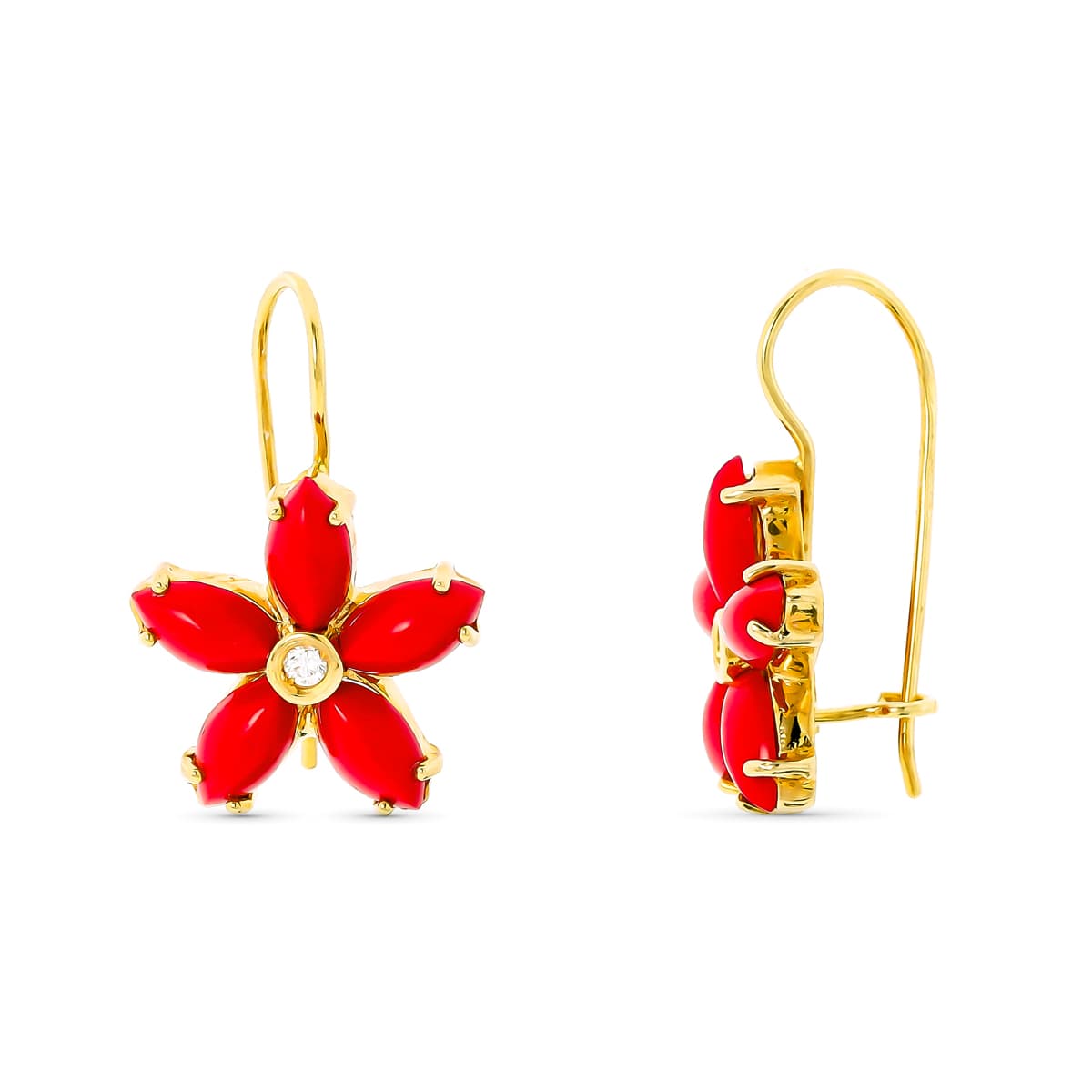 18K gul guld blomst og zirkon øreringe 6X3 mm