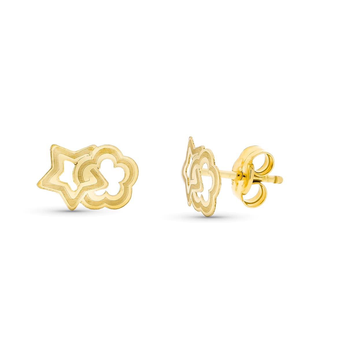 18 Ayar Sarı Altın Yıldız ve Çiçek Küpe 9 X 6 mm Kelebek İtme Toka