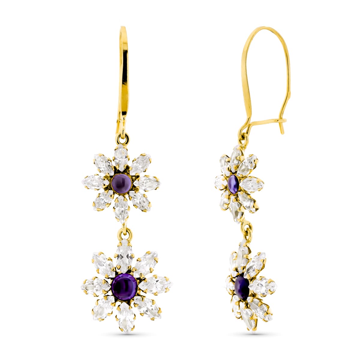 18K Boucles d'oreilles Fleur en Or