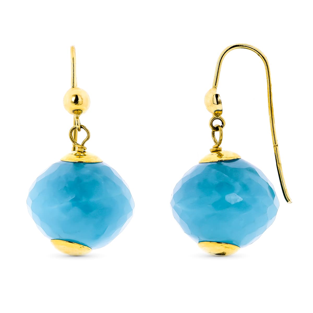 18K Yellow Gold Blue Stone Dangle Earrings 28 X 15 mm