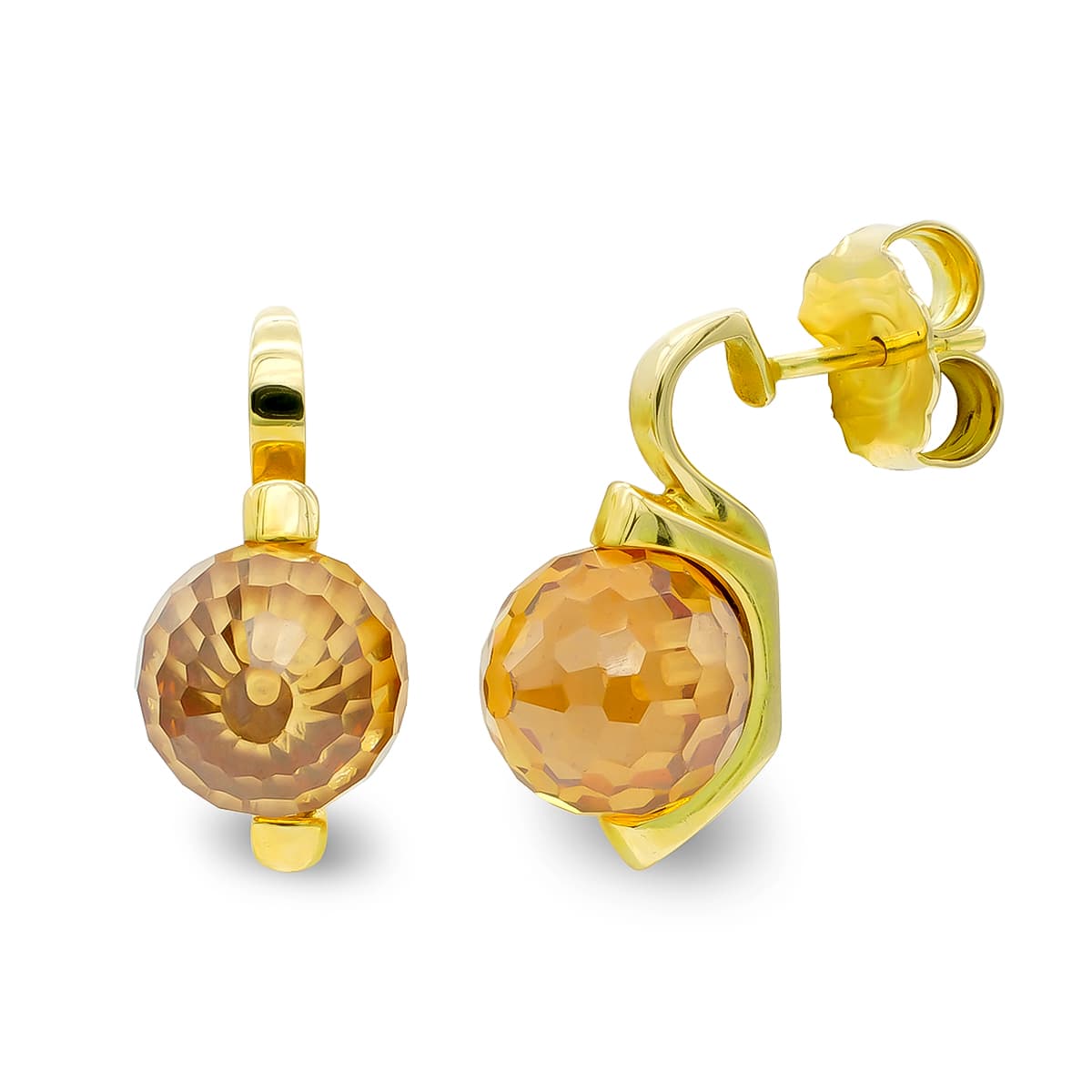 18 K gult gull øredobber Topaz farge stein 10 mm sommerfugl lås
