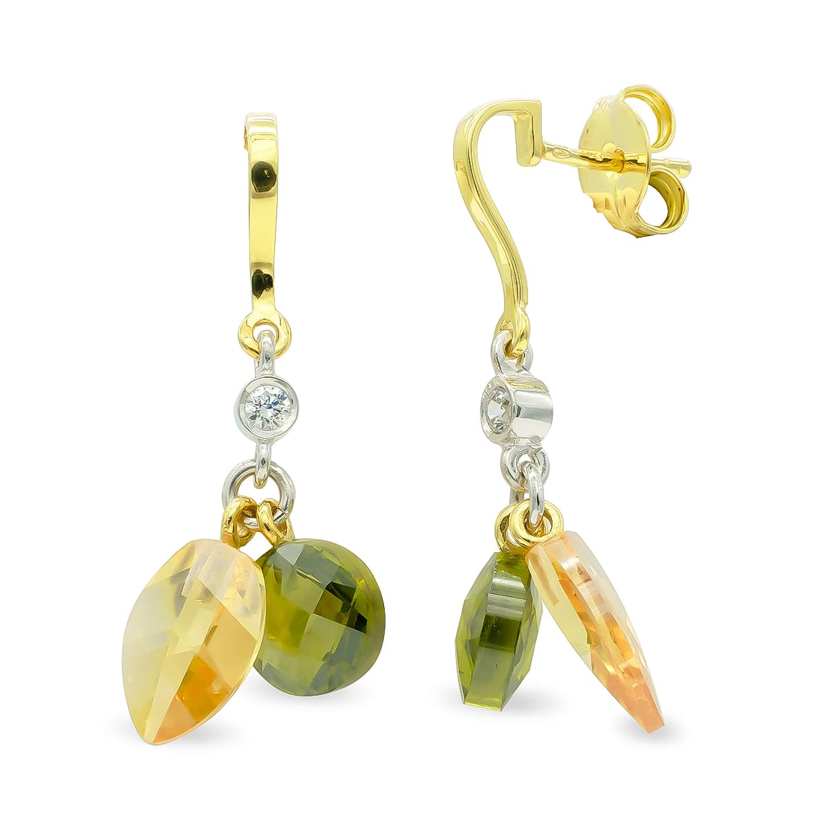 Pendientes de Topacio y Peridoto en Oro Bicolor de 18K con Cierre de Mariposa