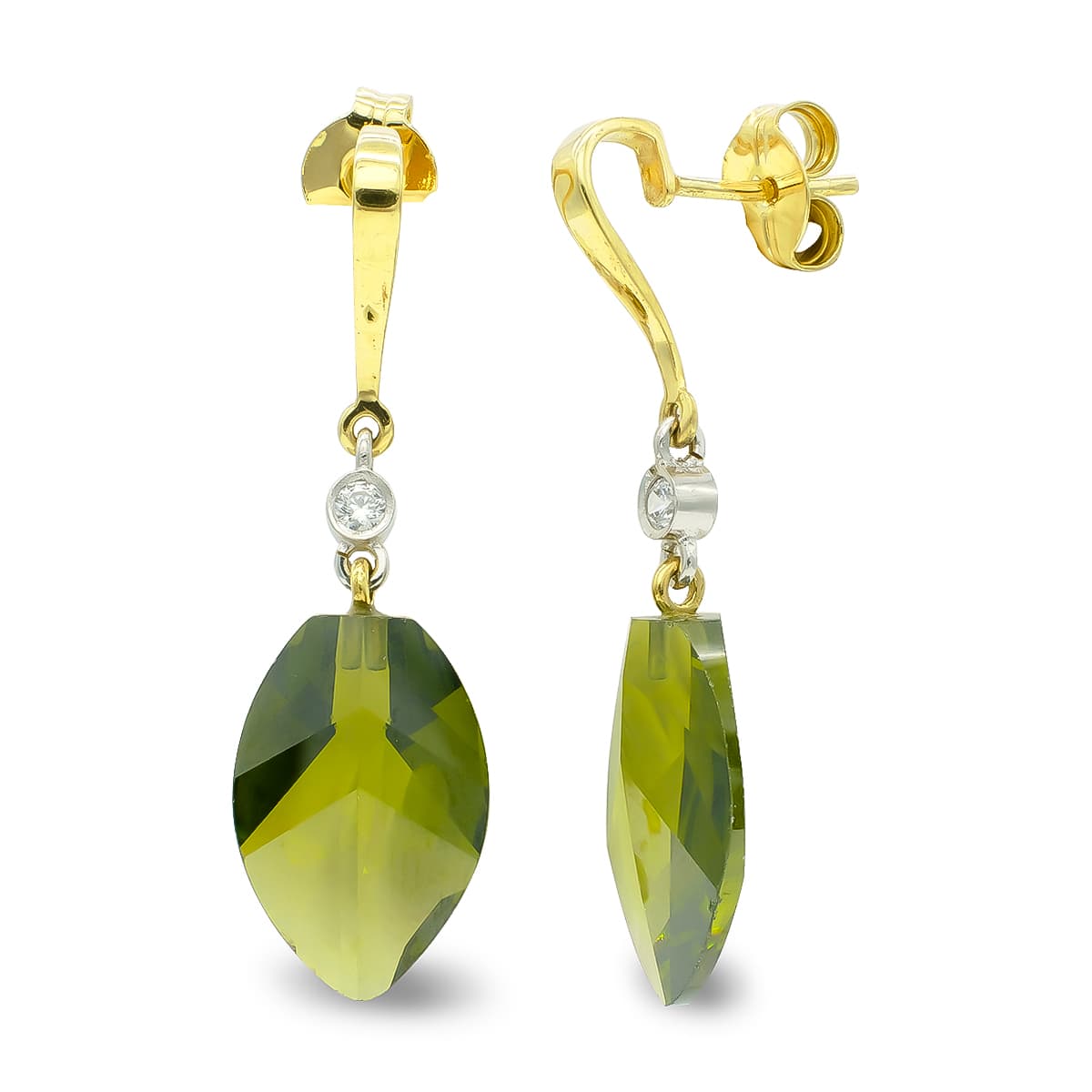 18K tofarvede guldøreringe Peridot 18 mm zirkon sommerfuglelås
