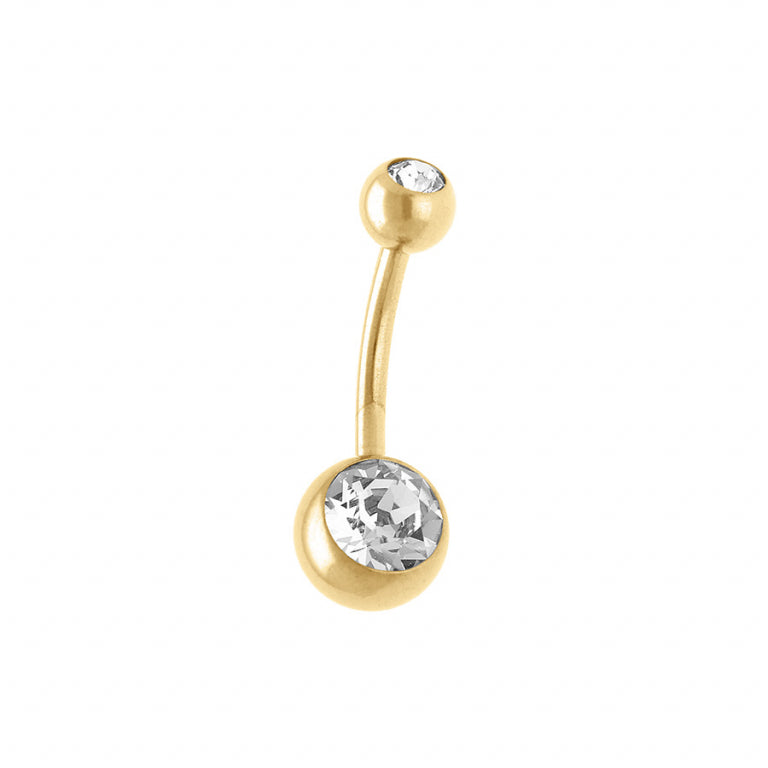 Piercing nombril boule pierres blanches synthétique en acier doré