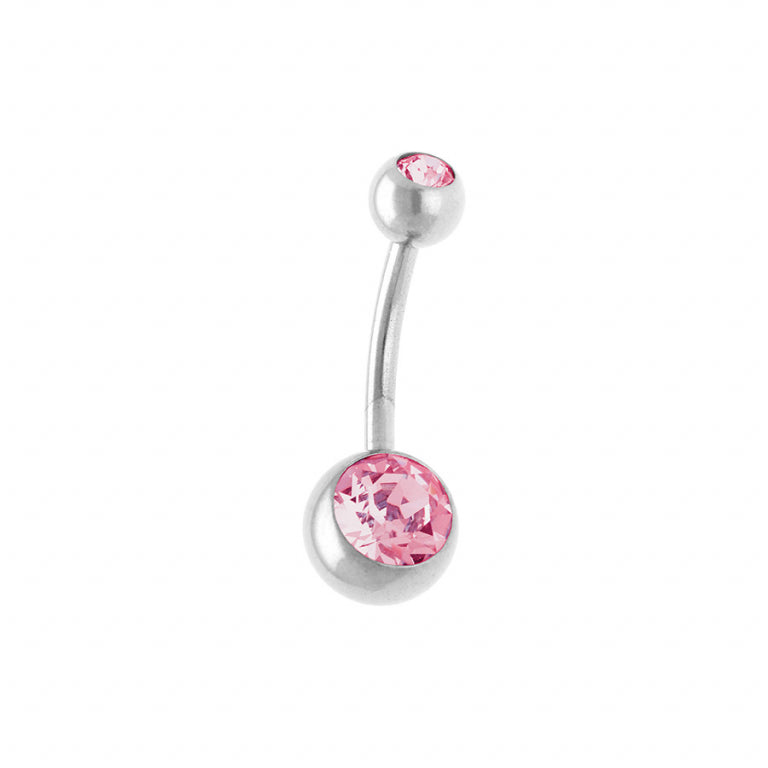 Piercing nombril boule en acier avec oxydes de zirconium roses