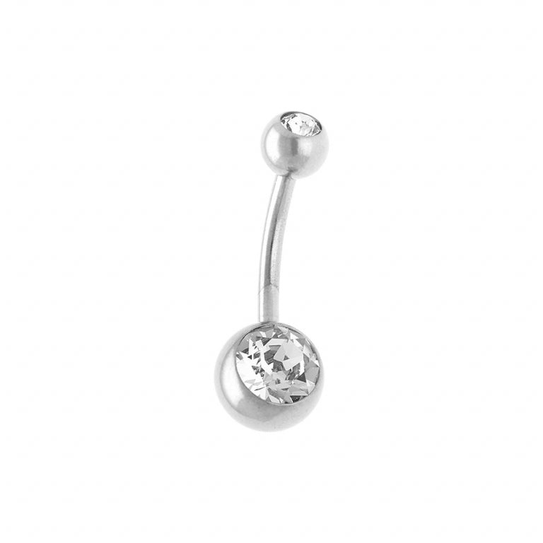 Piercing nombril boule pierres blanches synthétique en acier